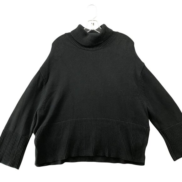 Gap 24/7 Split Hem Turtleneck Sweater Womens M Black Oversized Cotton - Picture 1 of 9